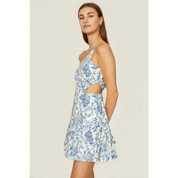 Milly Brinlee Paisley Asymmetric Side Cut Out Mini Dress Blue Womens Size 8 - Picture 4 of 12